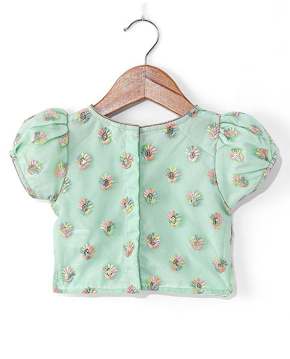 Babyhug Woven Half Sleeves Sequenced Embroidered Lehenga Choli & Dupatta Set - Mint