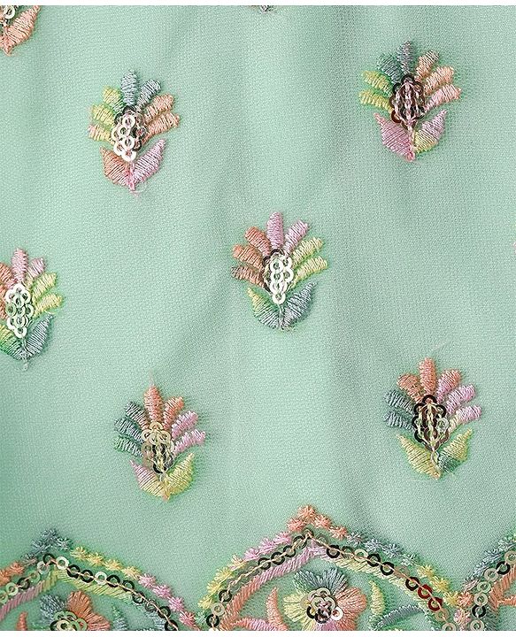Babyhug Woven Half Sleeves Sequenced Embroidered Lehenga Choli & Dupatta Set - Mint