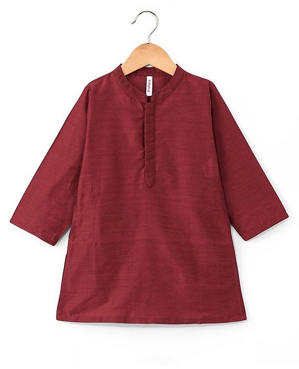 Babyhug Woven Full Sleeves Solid Colour Pathani Kurta Pyjama Set with Sequined Embroidered Jacket - Maroon