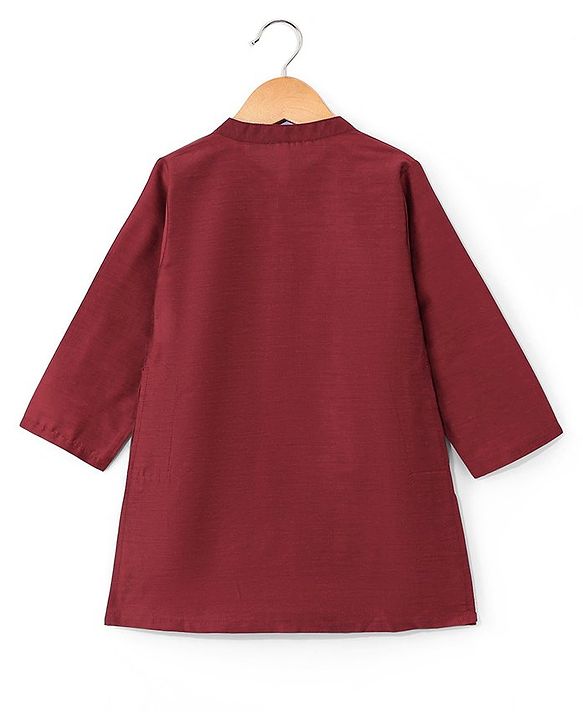 Babyhug Woven Full Sleeves Solid Colour Pathani Kurta Pyjama Set with Sequined Embroidered Jacket - Maroon