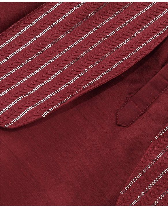 Babyhug Woven Full Sleeves Solid Colour Pathani Kurta Pyjama Set with Sequined Embroidered Jacket - Maroon