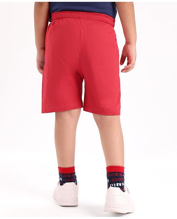 Babyhug Marvel Cotton Knit Shorts With Avengers Graphics - Red