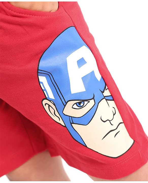Babyhug Marvel Cotton Knit Shorts With Avengers Graphics - Red