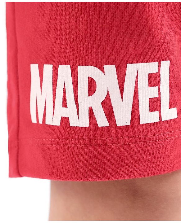 Babyhug Marvel Cotton Knit Shorts With Avengers Graphics - Red