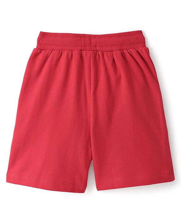 Babyhug Marvel Cotton Knit Shorts With Avengers Graphics - Red