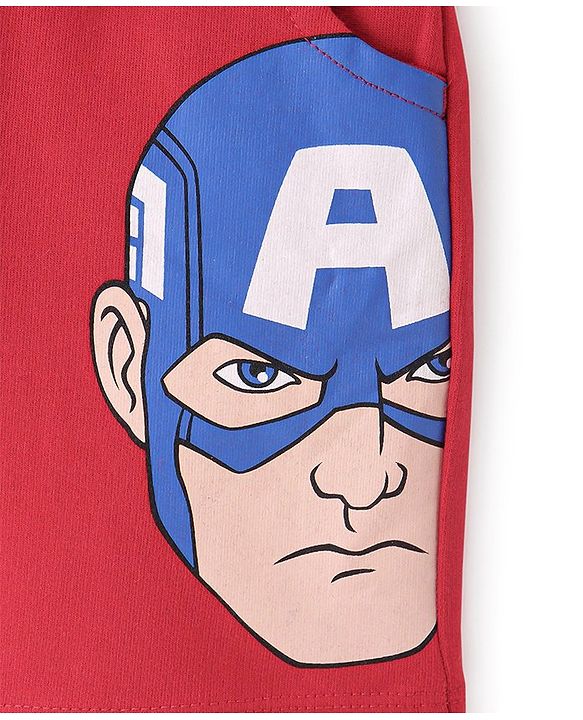 Babyhug Marvel Cotton Knit Shorts With Avengers Graphics - Red