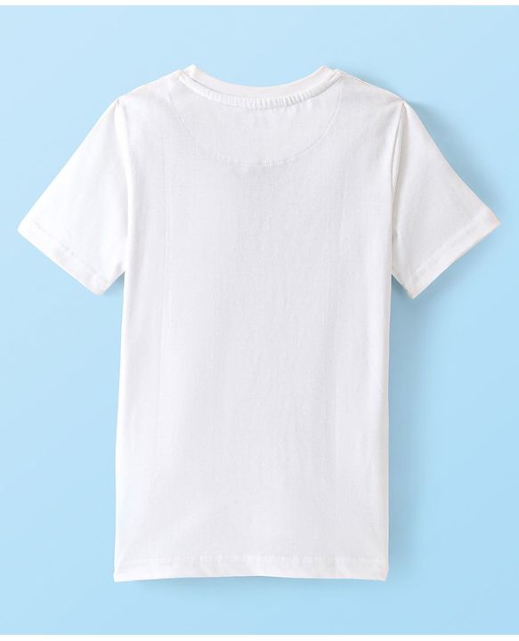 Pine Kids 100% Cotton Knit Half Sleeves T-Shirt Motorcycle Print - Snow White
