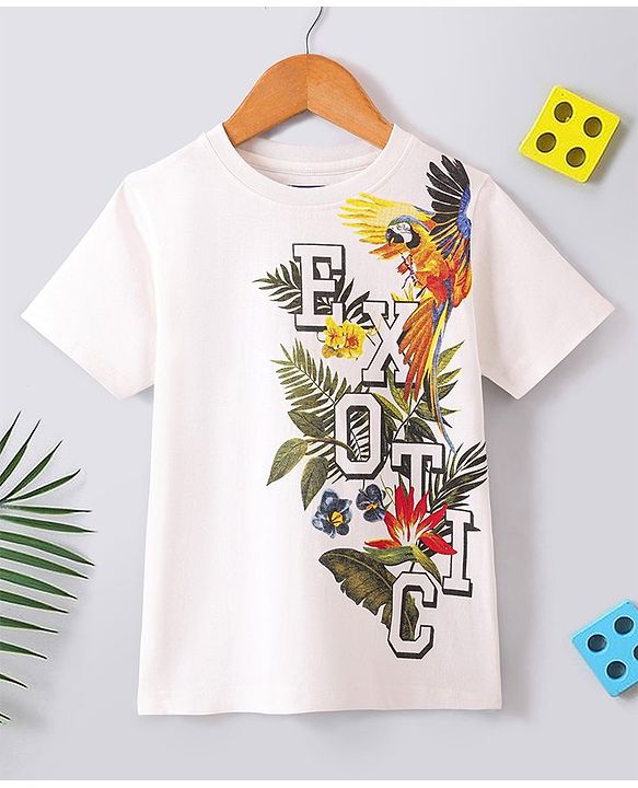 Pine Kids 100% Cotton Knit Half Sleeves T-Shirt Floral Print - Snow White