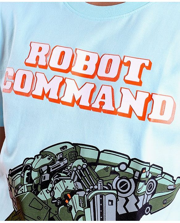 Pine Kids  Cotton Knit Half Sleeves T-Shirt with Robot Print - Blue