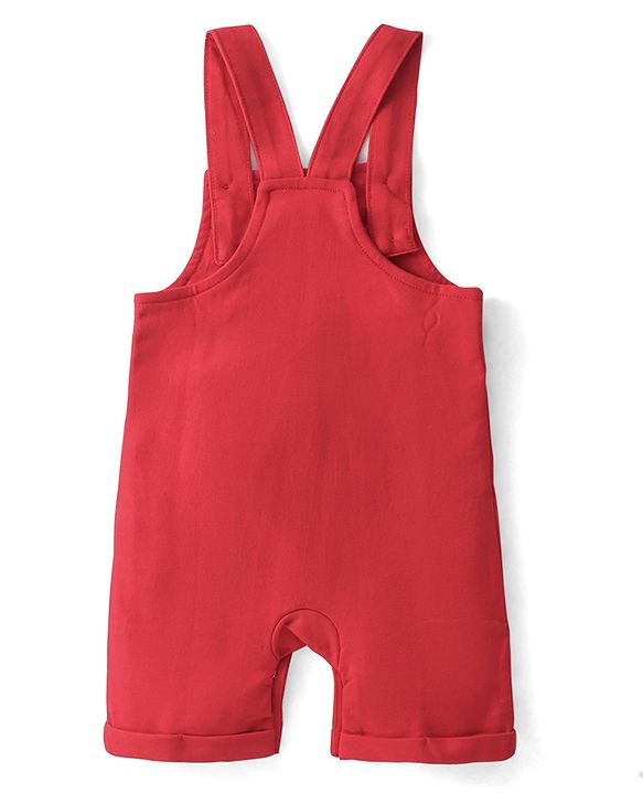 Babyhug 100% Cotton Knit Half Sleeves T-Shirt & Dungaree Set Aquatic Animal Print -Blue & Red