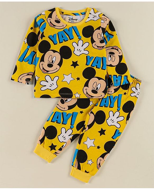 Babyhug Disney Half Sleeves T-Shirt & Jogger Pant With Mickey Mouse - Yellow & Black