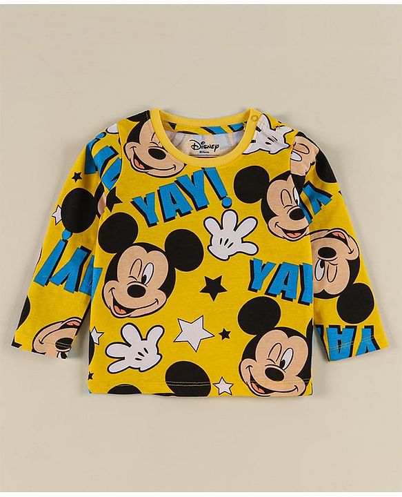 Babyhug Disney Half Sleeves T-Shirt & Jogger Pant With Mickey Mouse - Yellow & Black