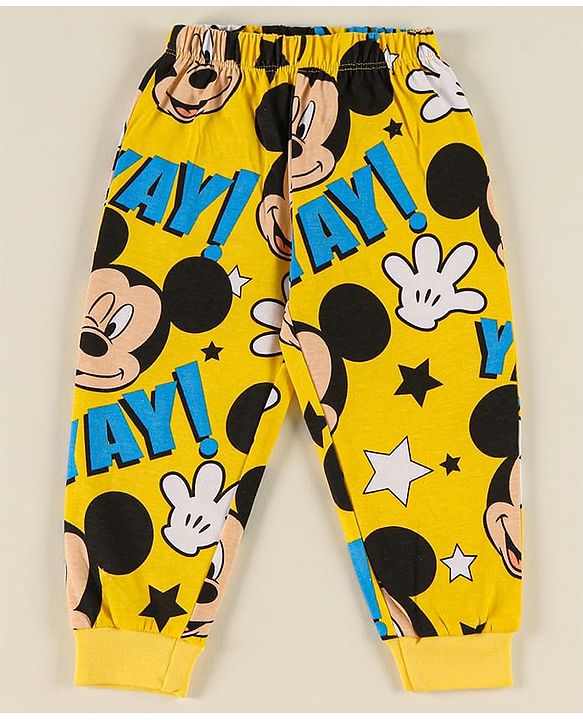 Babyhug Disney Half Sleeves T-Shirt & Jogger Pant With Mickey Mouse - Yellow & Black