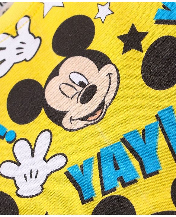 Babyhug Disney Half Sleeves T-Shirt & Jogger Pant With Mickey Mouse - Yellow & Black