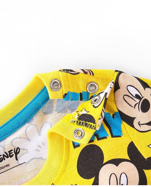Babyhug Disney Half Sleeves T-Shirt & Jogger Pant With Mickey Mouse - Yellow & Black