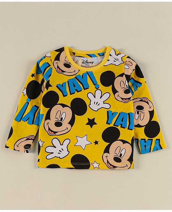 Babyhug Disney Half Sleeves T-Shirt & Jogger Pant With Mickey Mouse - Yellow & Black