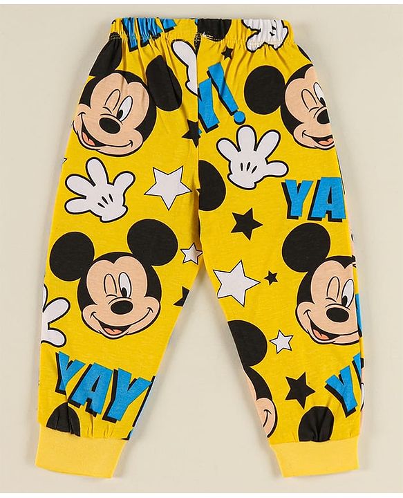 Babyhug Disney Half Sleeves T-Shirt & Jogger Pant With Mickey Mouse - Yellow & Black