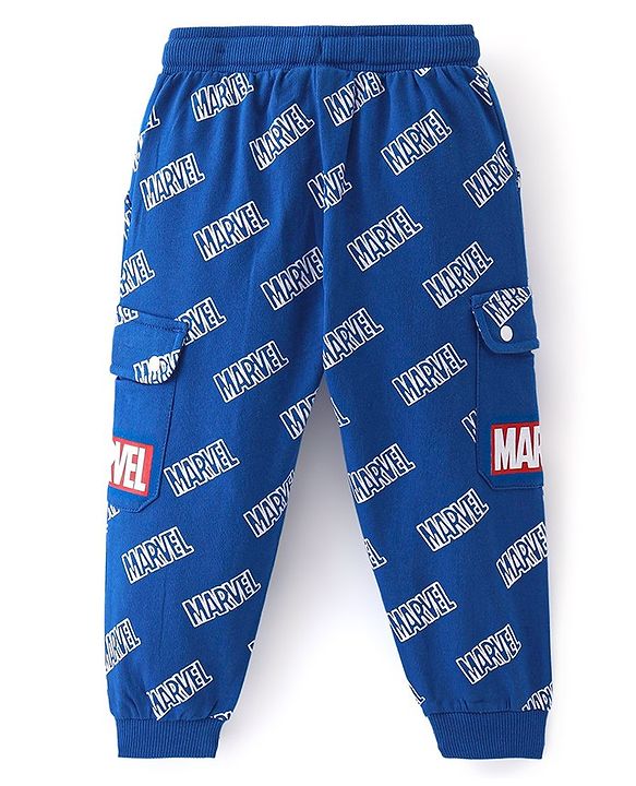 Babyhug Marvel Cotton Looper Knit Full Length Lounge Pant Text Print - Blue