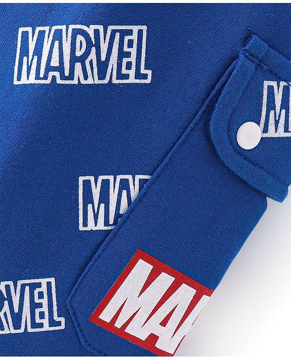 Babyhug Marvel Cotton Looper Knit Full Length Lounge Pant Text Print - Blue