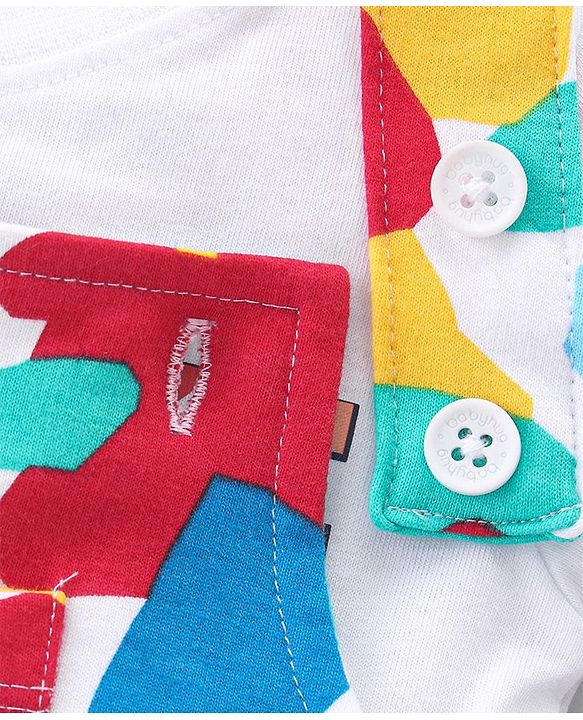 Babyhug 100% Cotton Knit Dungaree & Half Sleeves T-Shirt Set With Abstract Print -Multicolour