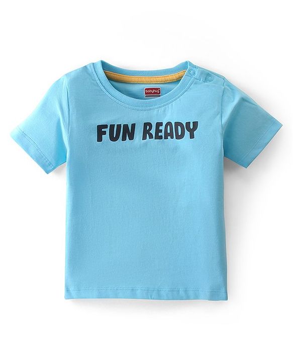 Babyhug Single Jersey Knit Boat Printed Dungaree & Half Sleeves T-Shirt - Light Blue & Multicolor