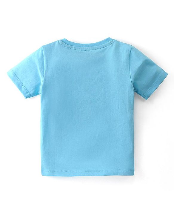 Babyhug Single Jersey Knit Boat Printed Dungaree & Half Sleeves T-Shirt - Light Blue & Multicolor