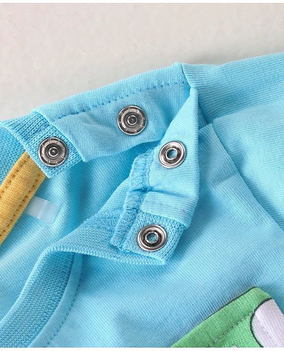 Babyhug Single Jersey Knit Boat Printed Dungaree & Half Sleeves T-Shirt - Light Blue & Multicolor