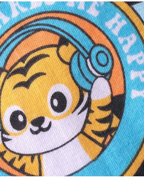 Babyhug Single Jersey Knit Tiger Printed Dungaree & Half Sleeves T-Shirt - White & Multicolor