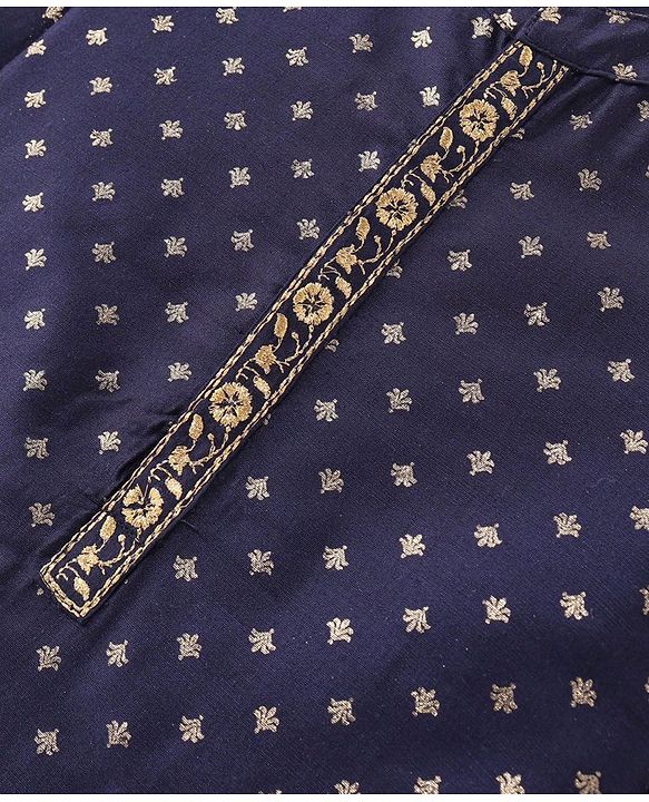 Babyhug Woven Full Sleeves Foil Printed Kurta Pyjama Set - Navy Blue