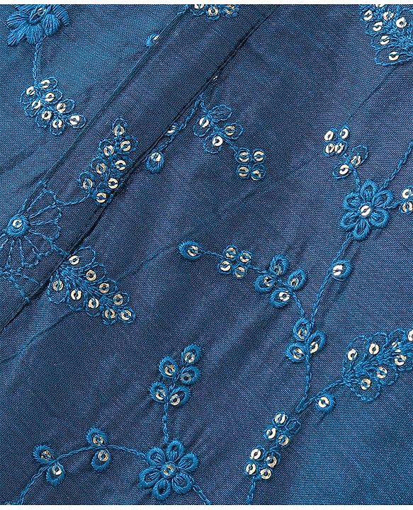 Babyhug Woven Full Sleeves Mirror Embroidered Kurta Payjama Set-Teal Blue