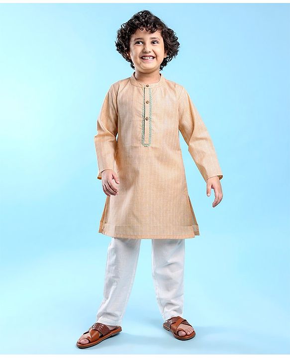 Babyhug Woven  Full Sleeves Dobby Embroidered Kurta - Orange