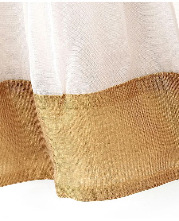Babyhug Woven Sleeveless Gold Border Ethnic Dress With Bow Applique - White & Golden