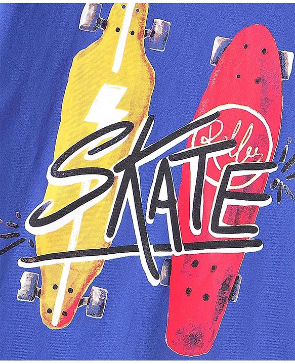 Pine Kids Cotton Knit Half Sleeves T-Shirt Skateboard Print - Dazzling Blue