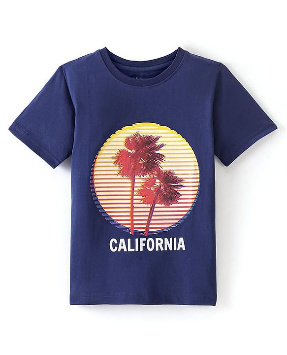 Pine Kids Cotton Knit Half Sleeves Sun Set Theme Print T-Shirt - Blue