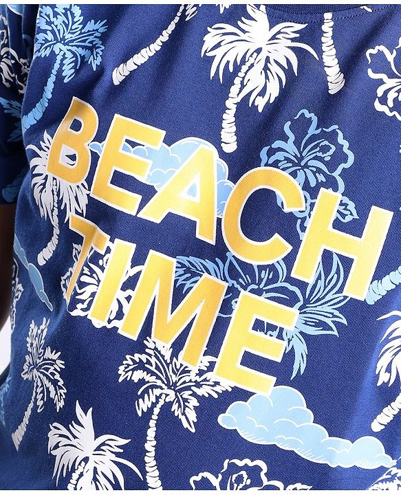 Pine Kids Cotton Knit Half Sleeves T-Shirt Beach Print - Limoges