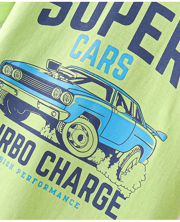 Pine Kids Cotton Half Sleeves T-Shirt Super Car Print - Wild Lime