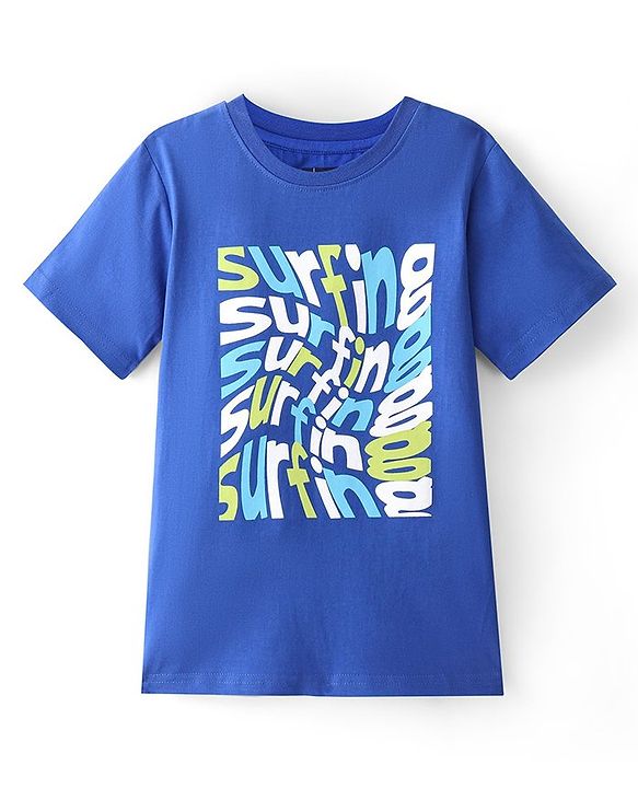 Pine Kids Cotton Half Sleeves T-Shirt Surfing Print - Dazzling Blue