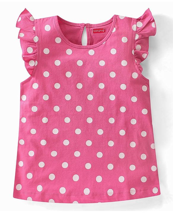 Babyhug Cotton Knit Sleeveless Top with Frill Detailing Polka Dot Graphic Pack of 3 - Pink Blue & Green