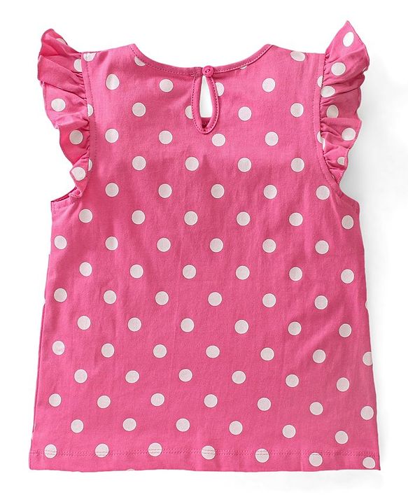 Babyhug Cotton Knit Sleeveless Top with Frill Detailing Polka Dot Graphic Pack of 3 - Pink Blue & Green
