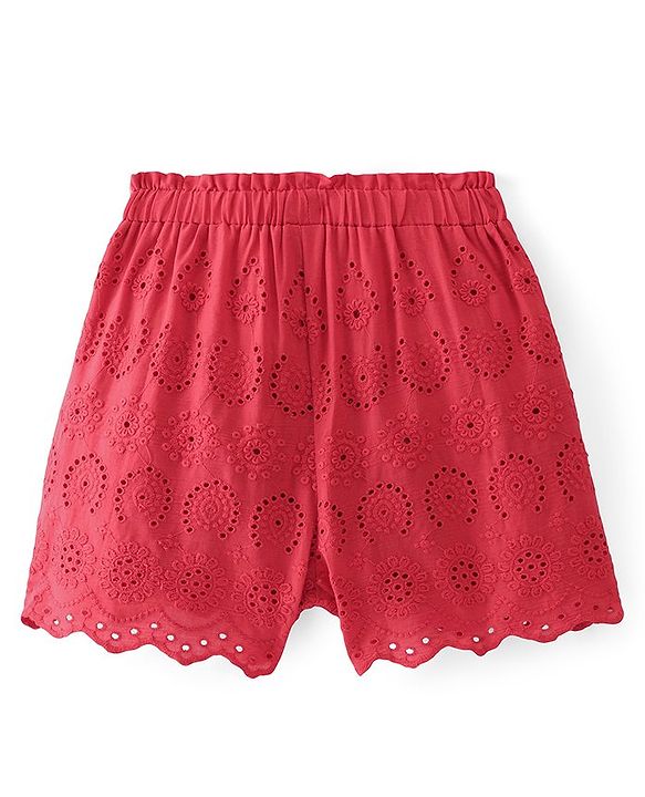 Pine Kids Cotton Woven Mid Thigh Length Schiffli Shorts-Pink