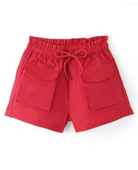 Pine Kids Cotton Woven Mid Thigh Solid Color Shorts  - Red