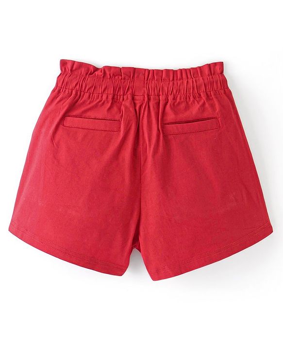 Pine Kids Cotton Woven Mid Thigh Solid Color Shorts  - Red