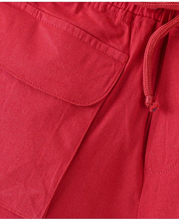 Pine Kids Cotton Woven Mid Thigh Solid Color Shorts  - Red