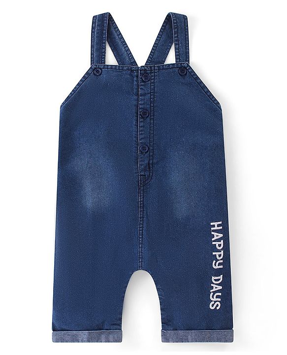 Babyhug Single Jersey Woven Dungaree with  Half Sleeves Striped T-Shirt - Multicolour