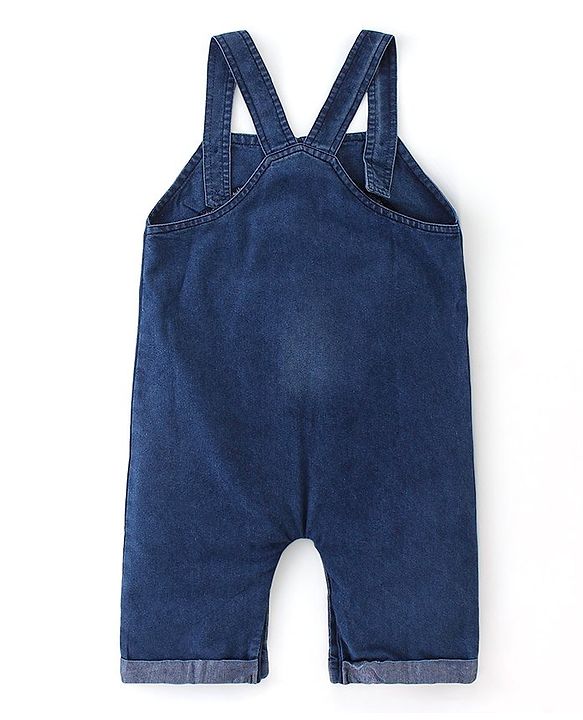 Babyhug Single Jersey Woven Dungaree with  Half Sleeves Striped T-Shirt - Multicolour