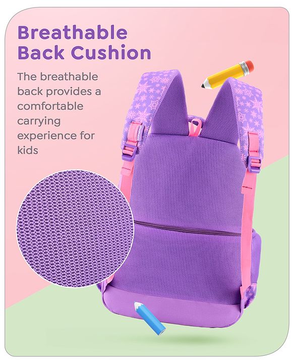 Babyhug Disney Frozen Tic-Tac-Toe School Backpack|2 Main Compartments, 2 Front Pockets, 2 side Bottle Pockets|Water Resistant|Long lasting and Durable Zippers | Comfortable back cushioning | For School, Travel and Outdoors|Lavender- 15.8 inches