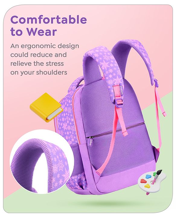 Babyhug Disney Frozen Tic-Tac-Toe School Backpack|2 Main Compartments, 2 Front Pockets, 2 side Bottle Pockets|Water Resistant|Long lasting and Durable Zippers | Comfortable back cushioning | For School, Travel and Outdoors|Lavender- 15.8 inches