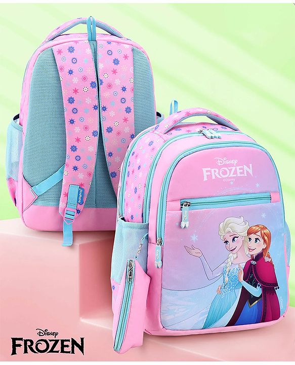 Babyhug Disney Frozen Tic-Tac-Toe School Backpack|2 Main Compartments, 2 Front Pockets, 2 side Bottle Pockets|Water Resistant|Long lasting and Durable Zippers | Comfortable back cushioning | For School, Travel and Outdoors|Lavender- 15.8 inches