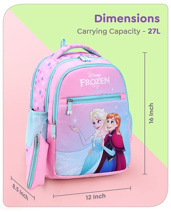 Babyhug Disney Frozen Tic-Tac-Toe School Backpack|2 Main Compartments, 2 Front Pockets, 2 side Bottle Pockets|Water Resistant|Long lasting and Durable Zippers | Comfortable back cushioning | For School, Travel and Outdoors|Lavender- 15.8 inches