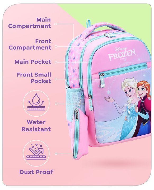 Babyhug Disney Frozen Tic-Tac-Toe School Backpack|2 Main Compartments, 2 Front Pockets, 2 side Bottle Pockets|Water Resistant|Long lasting and Durable Zippers | Comfortable back cushioning | For School, Travel and Outdoors|Lavender- 15.8 inches